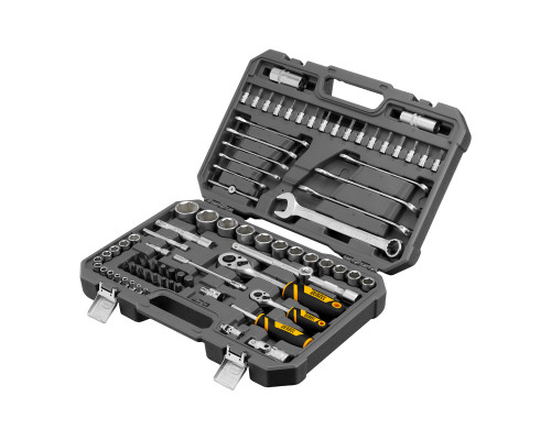 Набор инструментов, 1/2", 1/4", CrV, S2, пластиковый кейс, 82 предмета Denzel 15809