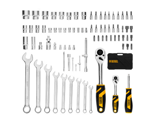 Набор инструментов, 1/2", 1/4", CrV, S2, пластиковый кейс, 82 предмета Denzel 15809