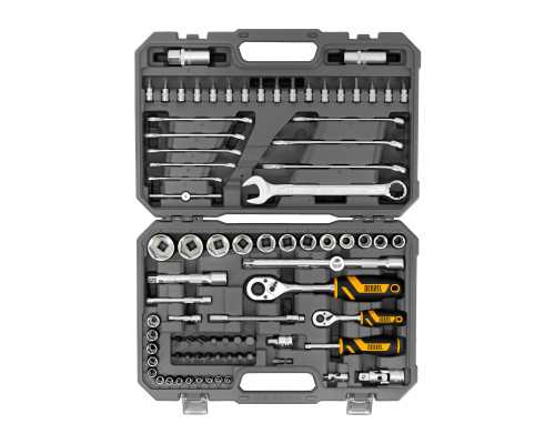 Набор инструментов, 1/2", 1/4", CrV, S2, пластиковый кейс, 82 предмета Denzel 15809