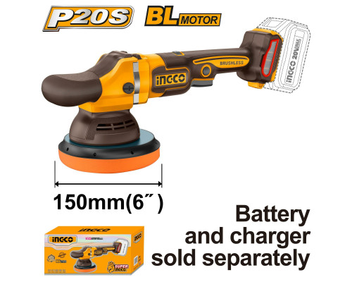 Аккумуляторная бесщеточная полировальная машина INGCO INDUSTRIAL 20 В 150 мм APLI2015