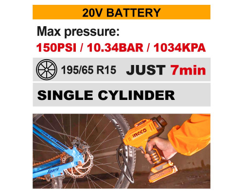 Автомобильный аккумуляторный компрессор 20 В Li-Ion INGCO CACLI2018