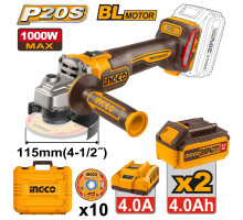 Аккумуляторная УШМ 20В, BL 115/125мм 2хАКБ 4Ач и ЗУ SUPER INGCO INDUSTRIAL CAGLI271532