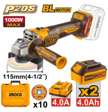 Аккумуляторная УШМ 20В, BL 115/125мм 2хАКБ 4Ач и ЗУ SUPER INGCO INDUSTRIAL CAGLI271532