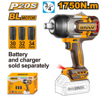 Аккумуляторный бесщеточный ударный гайковерт INGCO INDUSTRIAL 20 В 1750 Нм CIWLI201751