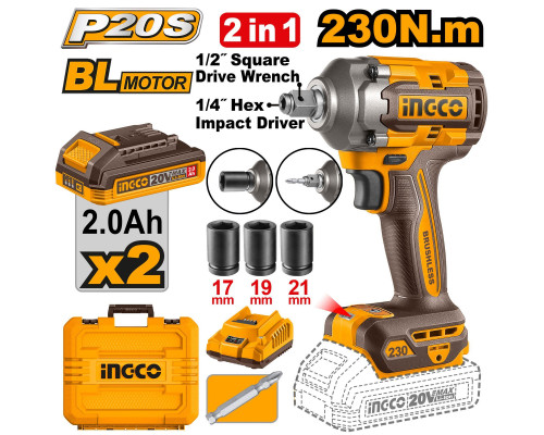 Гайковерт-импакт INGCO BL 20В 1/2x1/4 SUPER INDUSTRIAL CIWLI20236