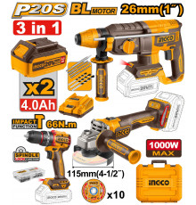 Набор аккумуляторного инструмента 3шт. Li-Ion 20 В INGCO INDUSTRIAL COSLI241198