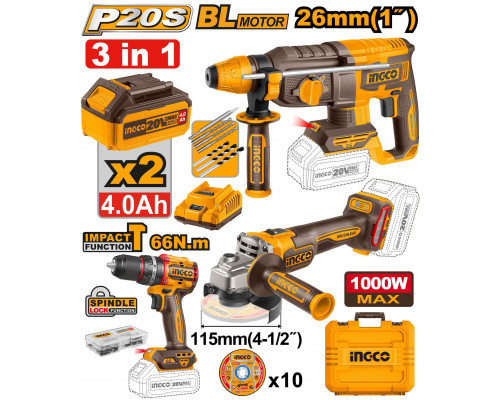 Набор аккумуляторного инструмента 3шт. Li-Ion 20 В INGCO INDUSTRIAL COSLI241198
