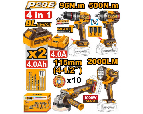 Набор аккумуляторного инструмента INGCO INDUSTRIAL 20 В 4 шт. COSLI241292