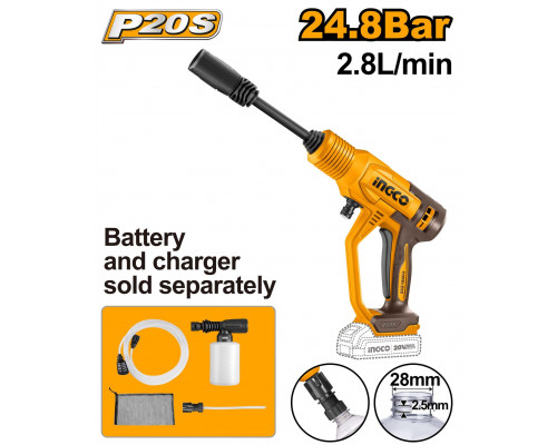 Аккумуляторная мойка 20В без АКБ и ЗУ SUPER INGCO CPWLI2036