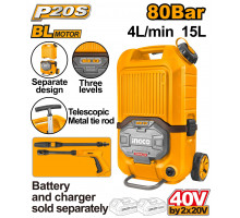 Аккумуляторная мойка 40В BL без АКБ и ЗУ, 80 Бар, 4 л/мин, бак 15 л. INGCO INDUSTRIAL CPWLI4006