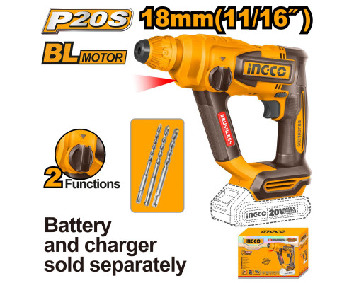 Аккумуляторный перфоратор 20В 1.8Дж без АКБ и ЗУ SUPER INGCO INDUSTRIAL CRHLI20188