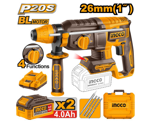 Аккумуляторный перфоратор BL 20В, 2,5Дж 2хАКБ 4Ач и ЗУ SUPER INGCO INDUSTRIAL CRHLI202682