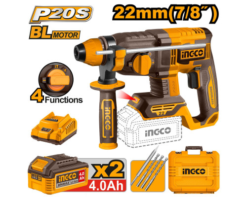 Аккумуляторный перфоратор BL 20В, 2Дж 2хАКБ 4Ач и ЗУ SUPER INGCO INDUSTRIAL CRHLI212282