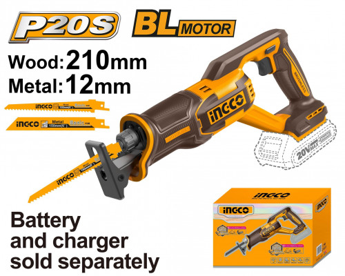 Пила сабельная аккумуляторная бесщеточная INGCO 20 В CRSLI2108