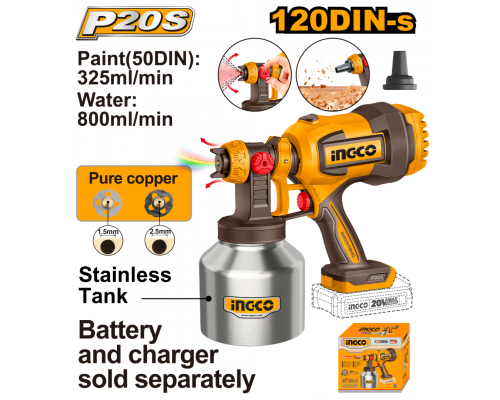 Аккумуляторный краскопульт 20В INGCO CSGLI20041
