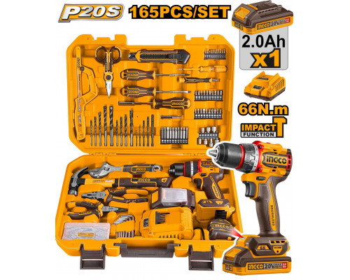 Набор ручного инструмента с шуруповертом 20 В INGCO 165 шт. HKTHP11651