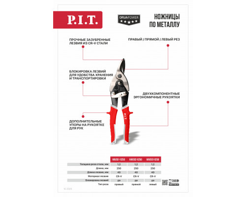 Ножницы по металлу Aviation прямой рез P.I.T. DRUA 250 мм HAVS02-0250