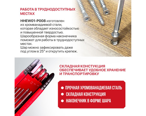 Набор шестигранных ключей P.I.T. ADVANCE 1,5-8 мм HHEW01-P008