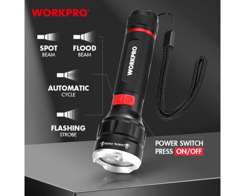 Фонарик светодиодный 350-750 LM перезаряжаемый WORKPRO WP351010WE