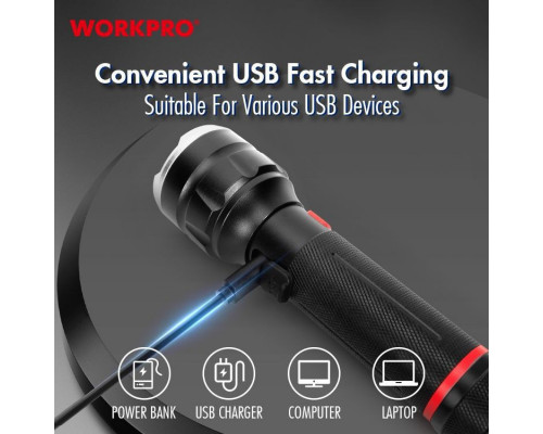 Фонарик светодиодный 350-750 LM перезаряжаемый WORKPRO WP351010WE