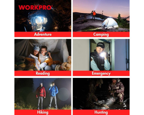 Фонарик светодиодный 350-750 LM перезаряжаемый WORKPRO WP351010WE