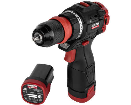 Дрель аккумуляторная ELITECH CD 16UL2 + насадки (E2201.078.02)