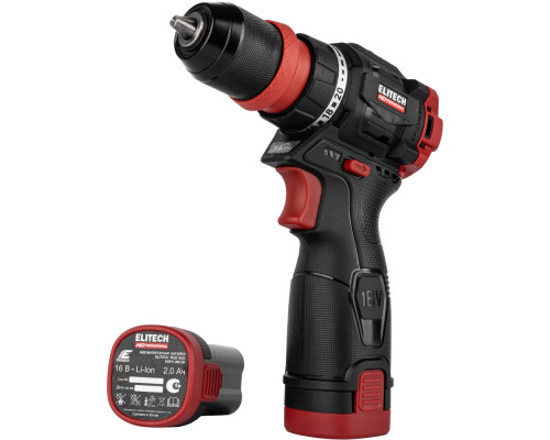 Дрель аккумуляторная ELITECH CD 16UL2 + насадки (E2201.078.02)