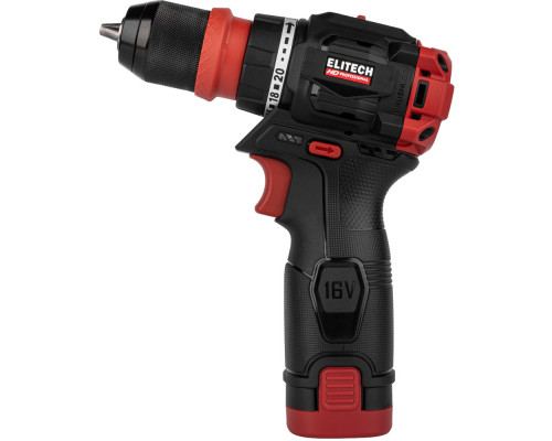 Дрель аккумуляторная ELITECH CD 16UL2 + насадки (E2201.078.02)