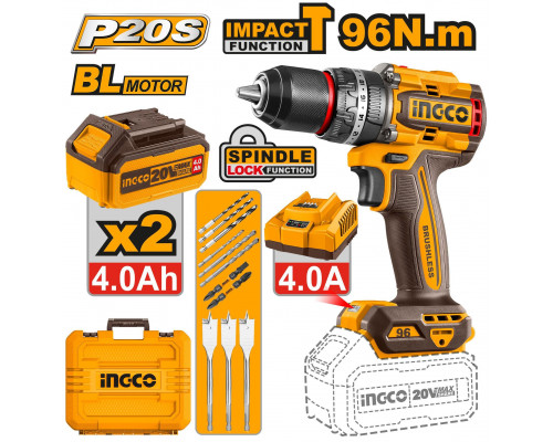 Аккумуляторный бесщёточный ударный шуруповерт INGCO INDUSTRIAL 20 В 96 Нм CIDLI20968