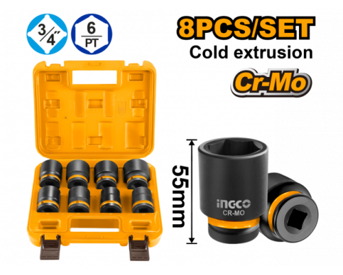 Набор ударных торцевых головок INGCO INDUSTRIAL 3/4" 8 шт. HKISSD34081