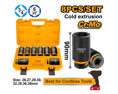Набор торцевых ударных головок INGCO INDUSTRIAL 3/4" 26-38 мм 8 шт. HKISSD34082L