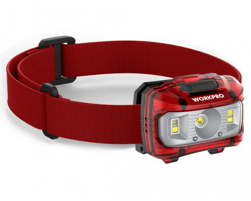 Фонарик налобный WORKPRO светодиодный 80-300LM, батарейки AAA WP353000