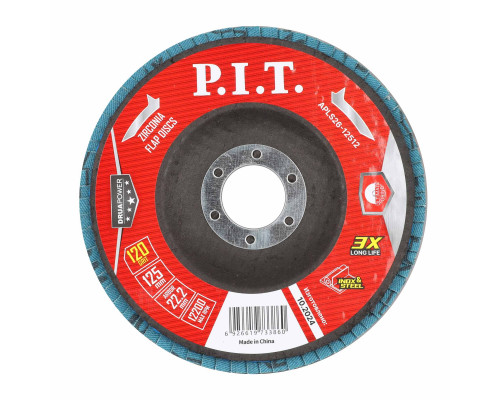 Круг лепестковый шлифовальный P.I.T. DRUA 125x22,2 мм, ZA120, циркониевый корунд APLS26-12512