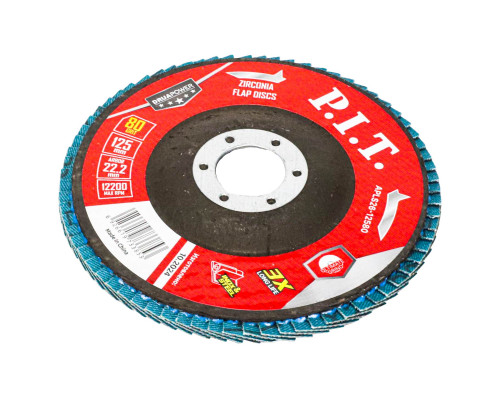 Круг лепестковый шлифовальный P.I.T. DRUA 125x22,2 мм, ZA80, циркониевый корунд APLS26-12580