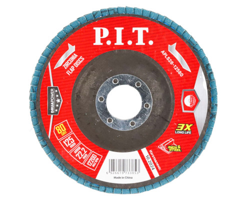 Круг лепестковый шлифовальный P.I.T. DRUA 125x22,2 мм, ZA80, циркониевый корунд APLS26-12580