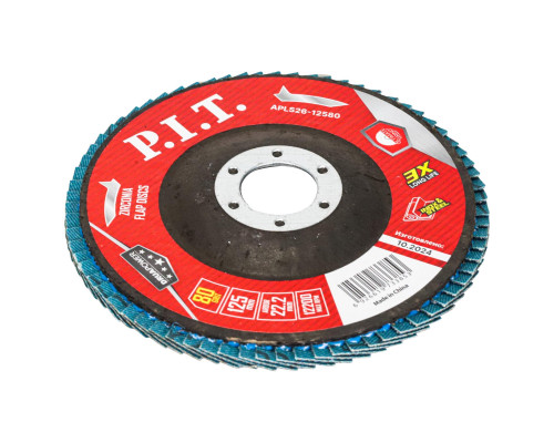 Круг лепестковый шлифовальный P.I.T. DRUA 125x22,2 мм, ZA80, циркониевый корунд APLS26-12580