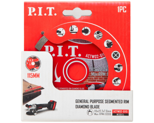 Диск алмазный отрезной сегментированный P.I.T. 115x22,2x1,4 мм ACTW02-G115
