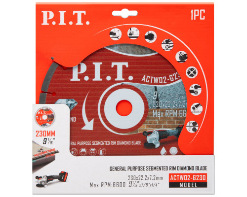 Диск алмазный отрезной сегментированный P.I.T. 230x22,2x1,8 мм ACTW02-G230 Диск алмазный отрезной сегментированный P.I.T. 230x22,2x1,8 мм ACTW02-G230