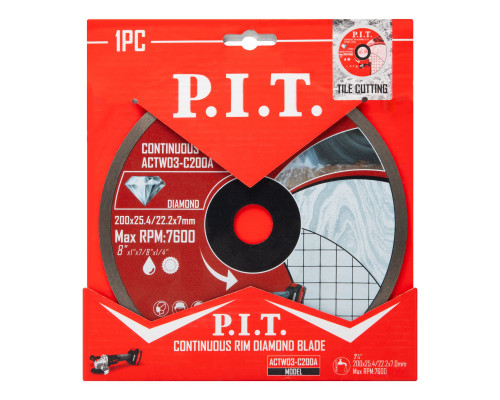 Диск алмазный отрезной сплошной P.I.T. 200x25,4/22,3x1,6 мм ACTW03-C200A Диск алмазный отрезной сплошной P.I.T. 200x25,4/22,3x1,6 мм ACTW03-C200A