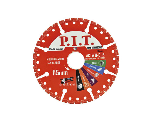 Диск алмазный сегментированный по металлу P.I.T. 115x22,2x2,2 мм ACTW11-0115 Диск алмазный сегментированный по металлу P.I.T. 115x22,2x2,2 мм ACTW11-0115