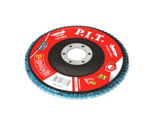 Круг лепестковый шлифовальный P.I.T. DRUA 125x22,2 мм, ZA120, циркониевый корунд APLS26-12512