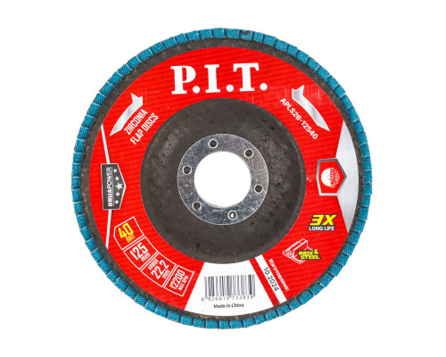 Круг лепестковый шлифовальный P.I.T. DRUA 125x22,2 мм, ZA40, циркониевый корунд APLS26-12540