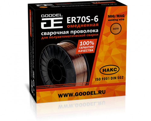 Проволока сварочная ER70S-6 (1.0 мм; 15 кг в катушке) Goodel ER70S-6 (C70D27010W) Проволока сварочная ER70S-6 (1.0 мм; 15 кг в катушке) Goodel ER70S-6 (C70D27010W)