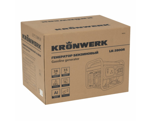 Генератор бензиновый 3,8 кВт, 230 В, ручной стартер Kronwerk LK-3800R 94522 Генератор бензиновый 3,8 кВт, 230 В, ручной стартер Kronwerk LK-3800R 94522