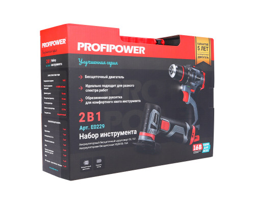 Аккумуляторный бесщеточный набор 2в1 Profipower ProfiSet 2B16 (Li-ion 2шт, 2.0Ач, З/У, в кейсе, E0210, E0245) E0229 Аккумуляторный бесщеточный набор 2в1 Profipower ProfiSet 2B16 (Li-ion 2шт, 2.0Ач, З/У, в кейсе, E0210, E0245) E0229