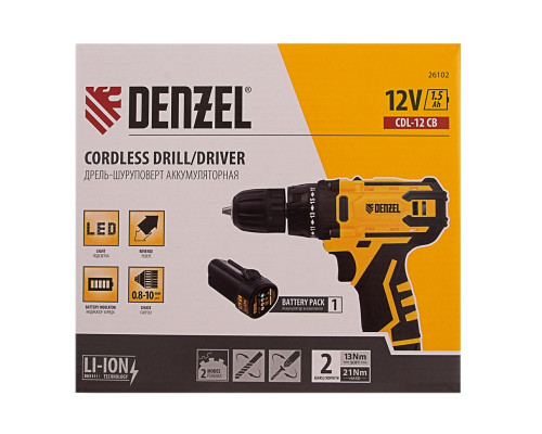 Дрель-шуруповерт аккумуляторная Denzel CDL-12CB 26102
