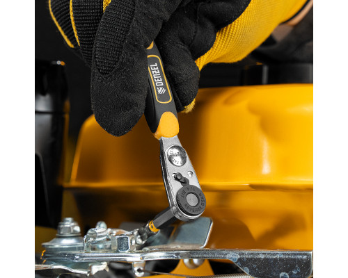 Ключ-трещотка для бит 1/4", 52 зуба, CrMo, адаптер для торцевых головок Denzel 11633