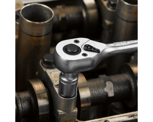 Ключ-трещотка 1/4", 90 зубьев, с быстрым сбросом, CrV Denzel 14031