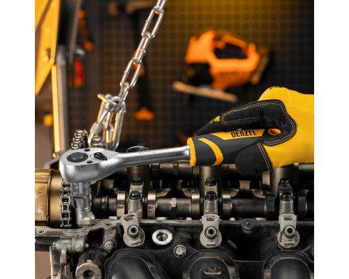 Ключ-трещотка 1/2", 90 зубьев, с быстрым сбросом, CrV Denzel 14033