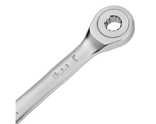 Ключ комбинированный трещоточный 6 мм, CrV, матовый хром Denzel 14700